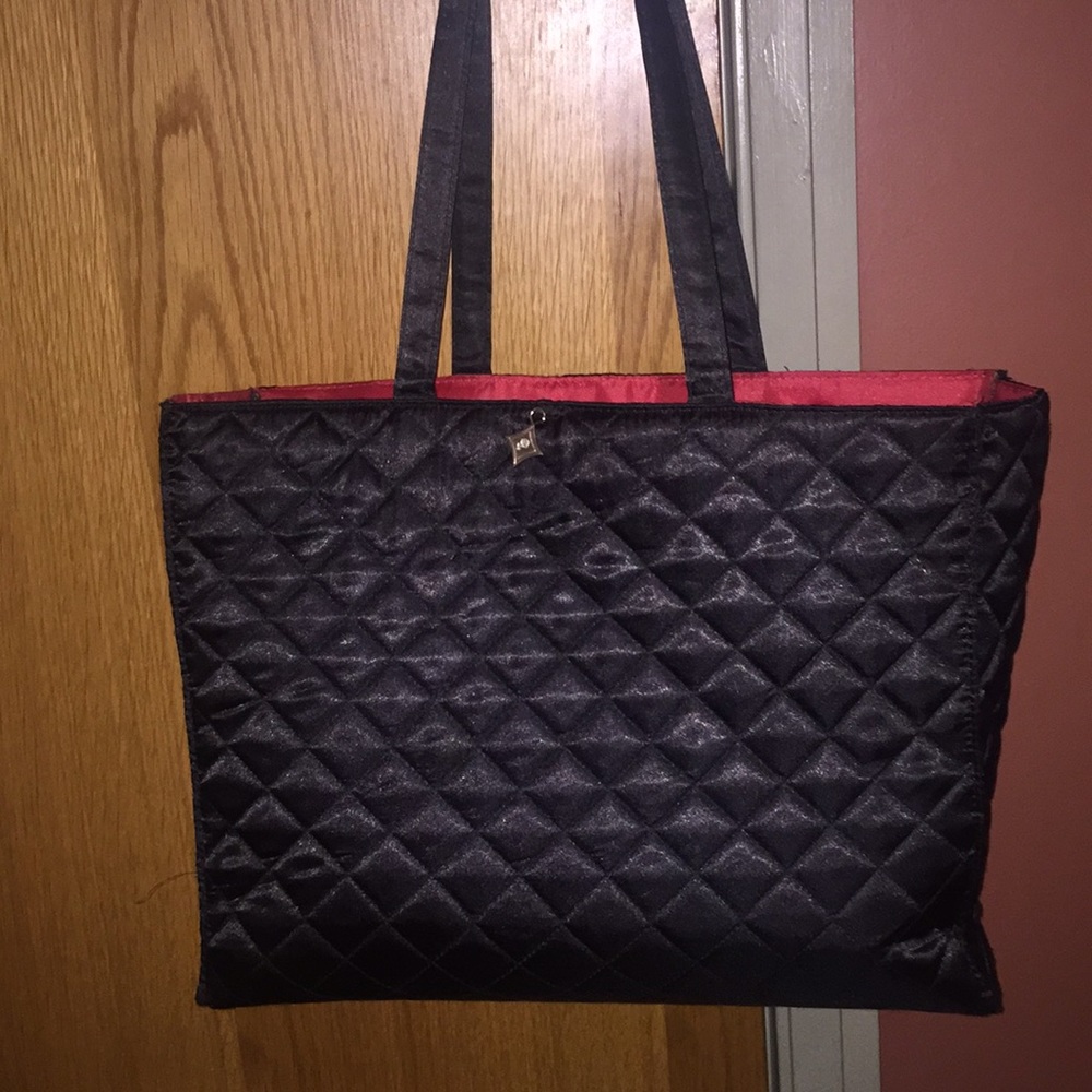 ***SOLD***Black Quilted Tote with Red Satin Lining